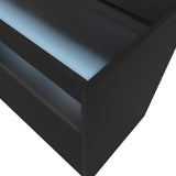 Schwarze LED-Ladentheke mit glatter Oberfläche, sanft beleuchtet, elegantes Design und praktische Ablageflächen für Produkte