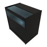 Schwarze LED-Ladentheke mit gläserner Oberseite, modernem Design und klaren Linien, ideal für den Einzelhandel und Ausstellungsräume