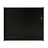 Schwarze LED-Ladentheke mit zwei Schiebetüren, modernem Design und glatter, mattschwarzer Oberfläche, ideal für Einzelhandelsgeschäfte