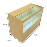 C1200 LED-Ladentheke aus hellem Ahornholz mit Glasvitrine, 120 cm breit, 90 cm hoch und 60 cm tief, ideal für die Präsentation von Produkten