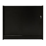 Schwarze K1200 LED-Ladentheke mit zwei Schiebetüren, glänzender Oberfläche und einem eleganten, modernen Design, ideal für Verkaufsräume