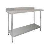 Gastronomie Arbeitstisch aus Edelstahl in silberner Farbe, 120 cm lang, mit glatter Oberfläche und stabilen, runden Beinen für optimale Hygiene und Funktionalität