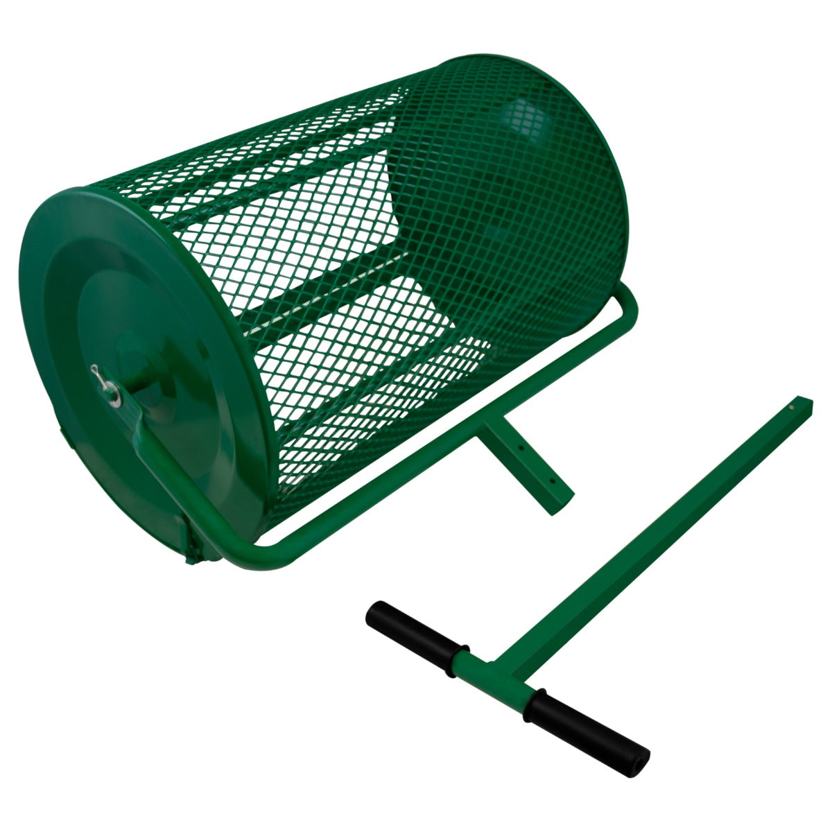 Grüner Garten Kompoststreuer aus Metall mit Drahtgitter, runder Form und stabiler Handhabung, ideal für effizientes Kompostieren im Garten