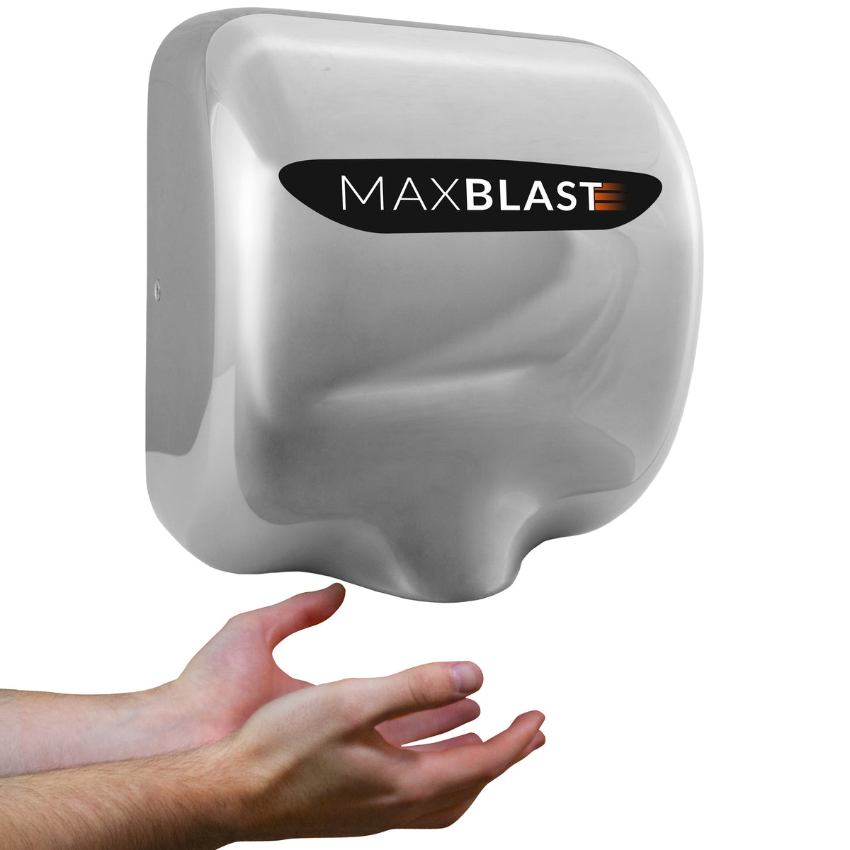 Automatischer Händetrockner Maxblast in glänzendem Edelstahl mit HEPA-Filter, ideal für hygienische und schnelle Trocknung