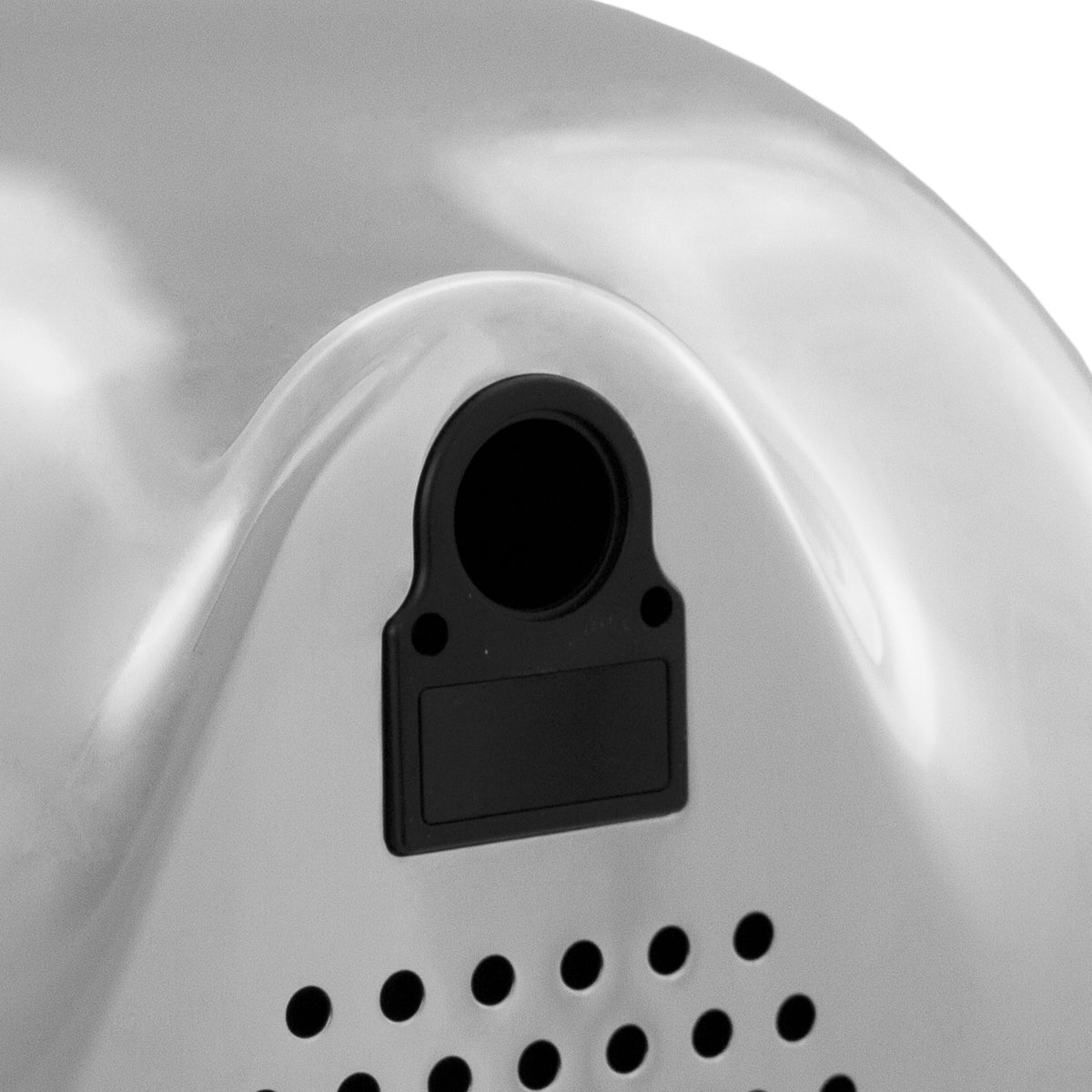 Automatischer Händetrockner in glänzendem Silber mit HEPA-Filter, runde Form, perforierte Oberfläche für Luftzirkulation