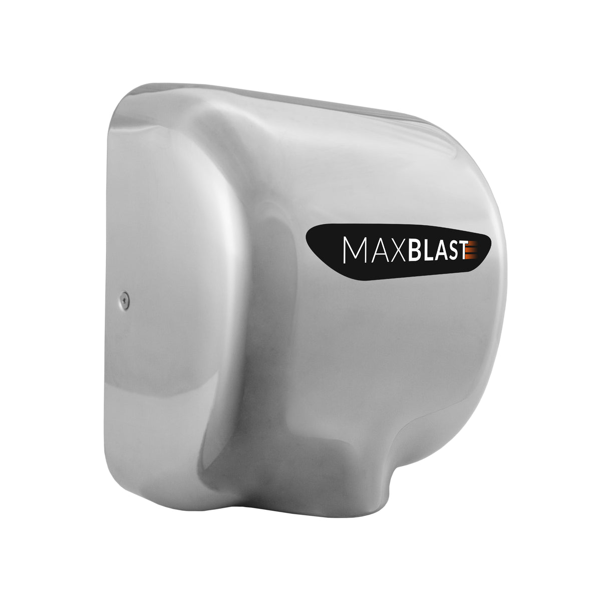 Eleganter, silberner Maxblast Händetrockner mit HEPA-Filter, kompakte Form und glänzender Oberfläche für hygienisches Trocknen