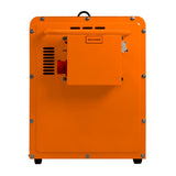 Der T-Mech Diesel Generator in leuchtendem Orange mit kompaktem Design, Luftfilter und robusten Metalloberflächen für geräuschlosen Betrieb