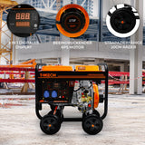 Offener T-Mech Dieselgenerator 2kVA mit digitalem Display, orange-schwarzem Gehäuse, 6PS Motor und robusten 20cm Rädern für einfache Mobilität