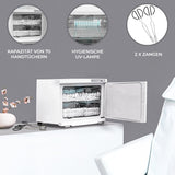 Handtuchwärmer in Weiß mit Kapazität für 70 Handtücher, hygienischer UV-Lampe und zwei Zangen, ideal für Wellness und Spa-Anwendungen