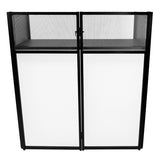 Schwarze DJ Booth Kabine mit zwei Türen, perforierter Oberseite und glatten weißen Fronten, ideal für Veranstaltungen und Partys