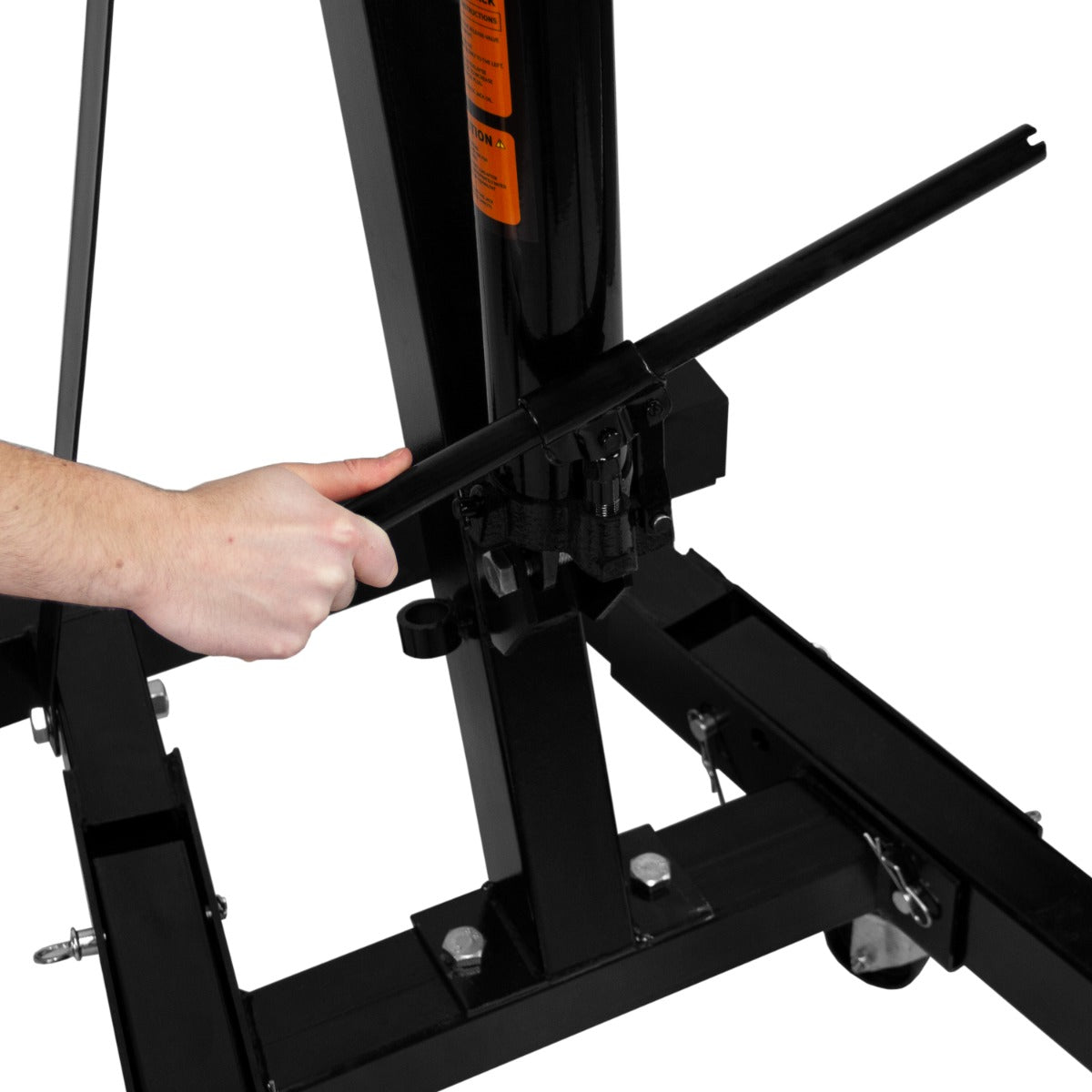 Schwarzer T-Mech Werkstattkran mit stabiler Basis, verstellbarem Hebearm und Handgriff zur einfachen Bedienung, ideal für Motoren bis 1000 kg