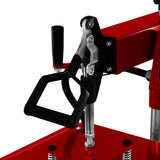 Schwarzer Griff und silberne Hebelmechanik der PixMax 38cm Schwing Transferpresse, die für präzise Druckanwendungen konzipiert ist