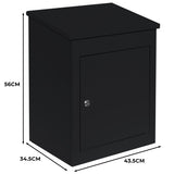 Schwarzer, quadratischer Anti-Diebstahl Paketkasten mit abgerundeten Kanten, abschließbarem Türmechanismus und robustem Metallmaterial, ideal für sichere Lieferungen