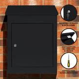 Schwarzer Anti-Diebstahl Paketkasten mit sicherem Schloss, robuster Metalloberfläche und einzigartigem scannbarem Barcode, ideal für den Außenbereich