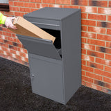 XL Anti-Diebstahl Paketkasten in Grau, aus robustem Metall, mit zwei Fächern und einem modernen, schlanken Design, ideal für die sichere Paketannahme