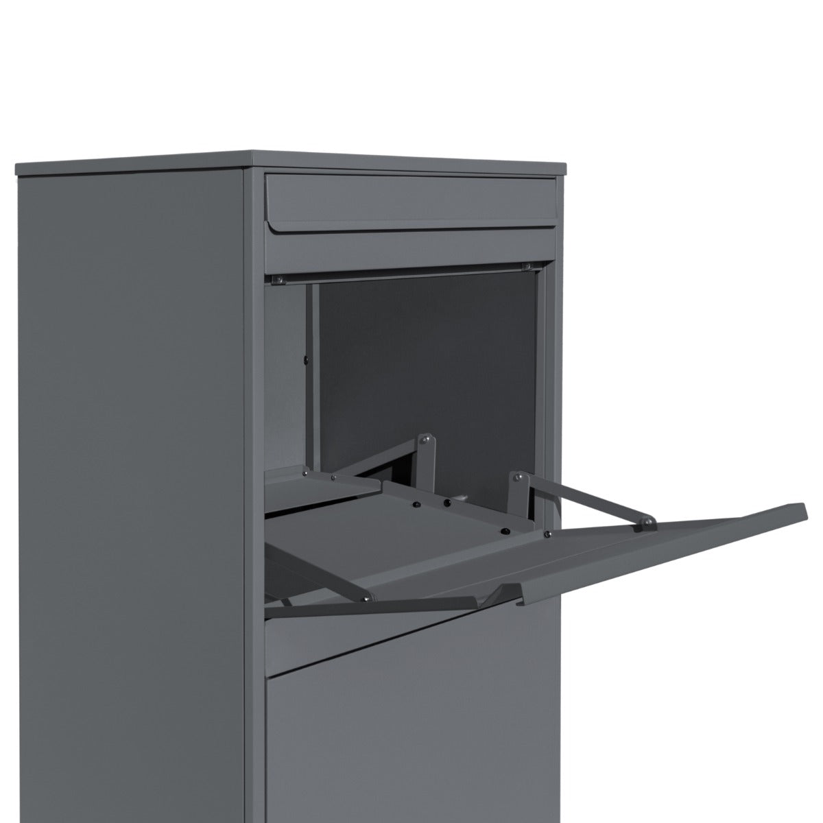 XL Anti-Diebstahl Paketkasten in Grau mit stabiler Metallkonstruktion, klappbarem Fach und modernem, minimalistischen Design für sicheren Versand