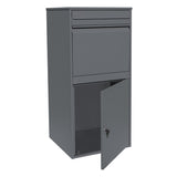 XL Anti-Diebstahl Paketkasten in Grau, aus robustem Metall, mit abschließbarem Fach, schlichter, moderner Form und glatter Oberfläche