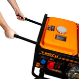 T-Mech offener Dieselgenerator 5kVA mit orangefarbenem Tank, schwarzem Gehäuse und robusten Griffen zum einfachen Transport