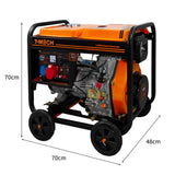 Offener T-Mech Dieselgenerator 5kVA in orange und schwarz, mit robustem Rahmen, großen Rädern und übersichtlichem Bedienfeld für einfache Nutzung