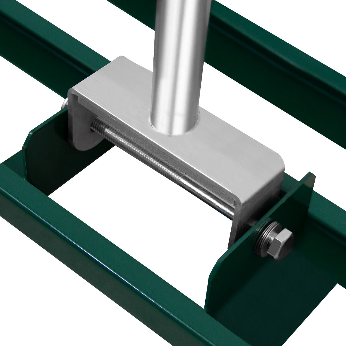 Grüner T-Mech Rasenrakel mit 50 cm breiter Aluminiumkante, stabiler Metallstruktur und ergonomischem Griff für effizientes Rasenverlegen