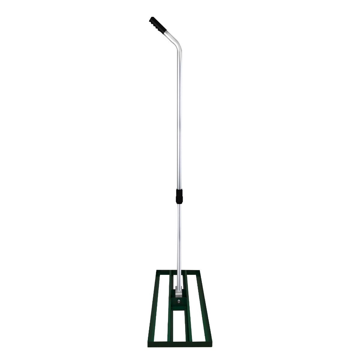 Grüner T-Mech Rasenrakel mit 100 cm breiter Arbeitsfläche, stabiler Aluminiumstiel und ergonomischem Griff für müheloses Arbeiten im Garten