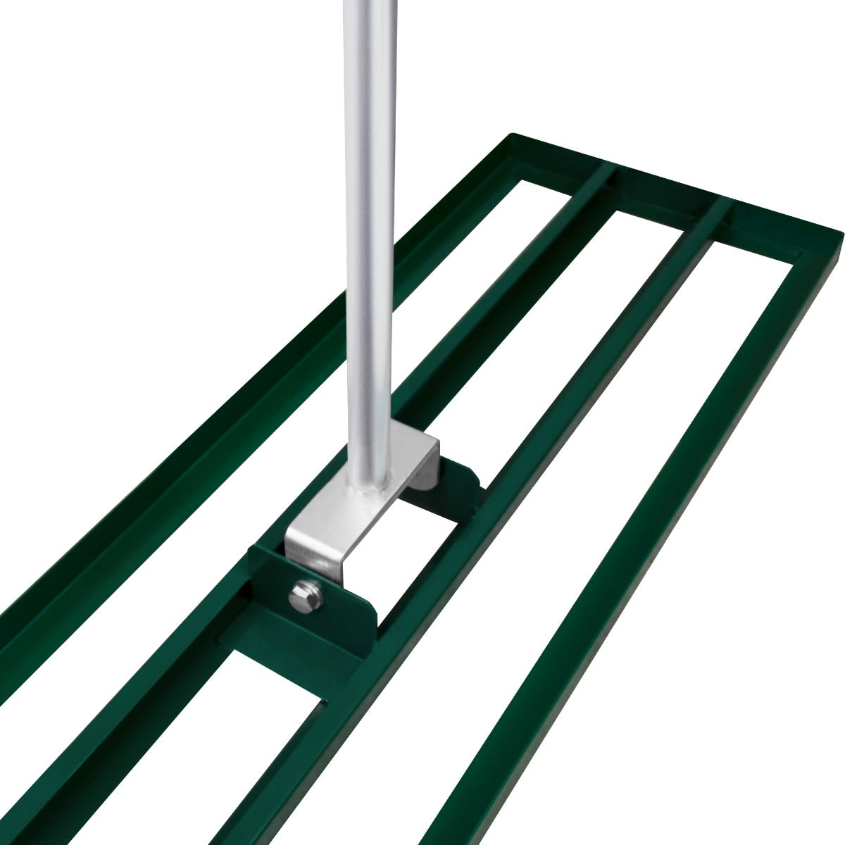 Grüner Rasenrakel mit 100 cm breiter, stabiler Metallfläche und silbernem, langlebigem Griff, ideal für gleichmäßiges Verlegen von Rasenflächen