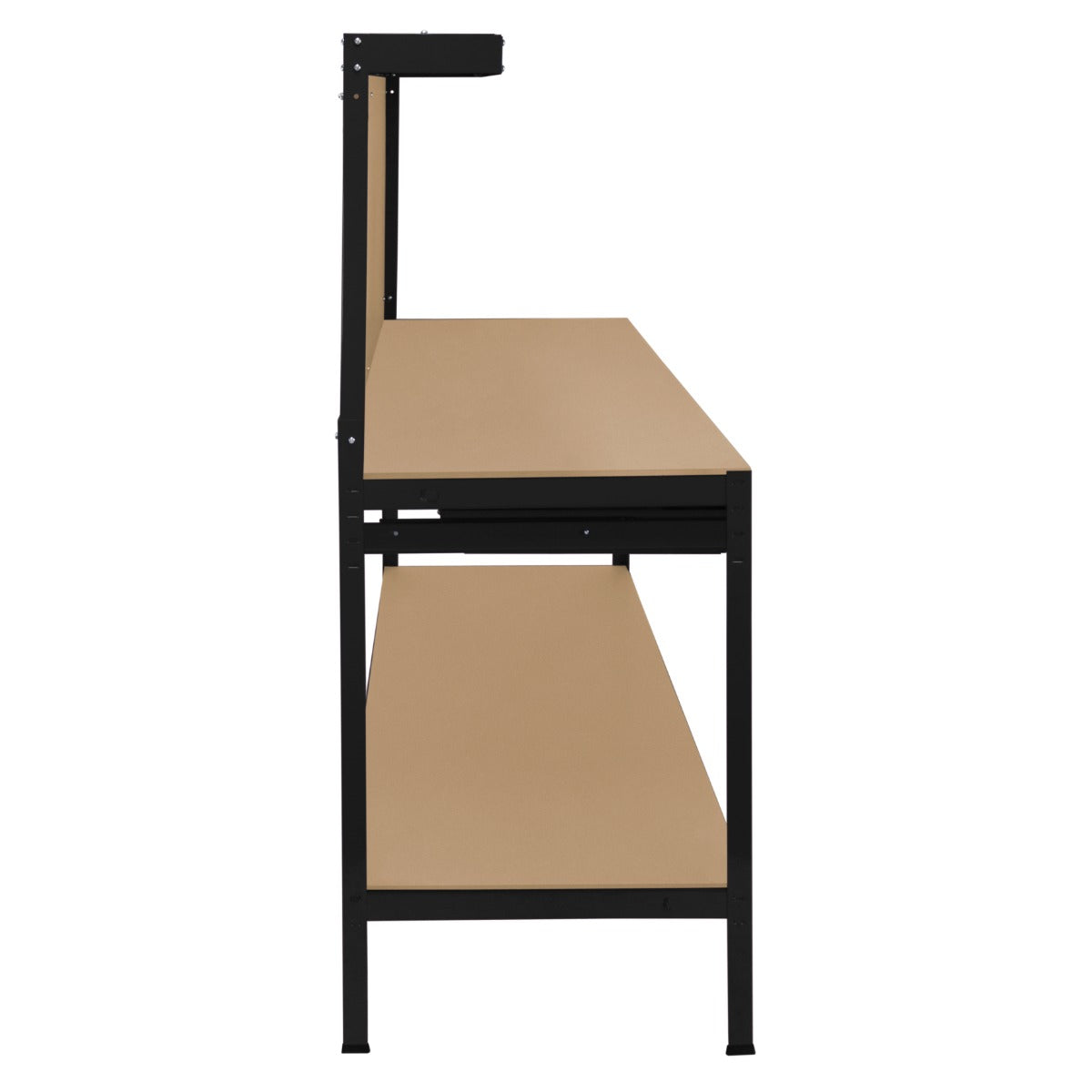 Schwarze Werkbank mit Lochwand, praktischer Schublade und integriertem Licht, aus robustem Material, ideal für Werkstätten und Hobbyräume
