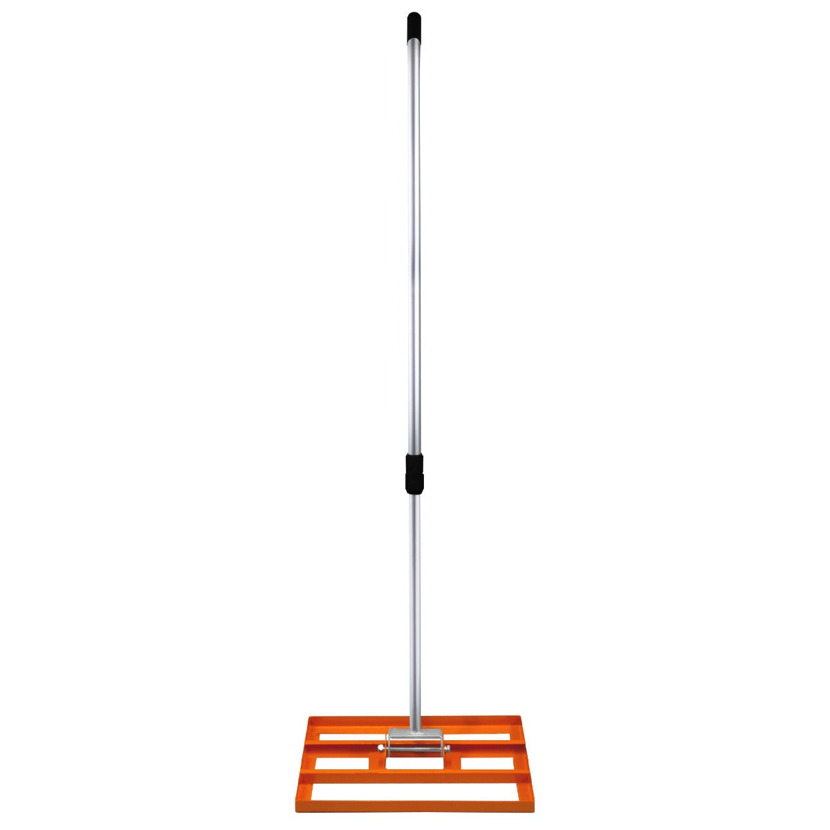 Rasenrakel in leuchtendem Orange mit 50 cm breitem, stabilen Kunststoffsockel und einem langen, robusten Aluminiumgriff für effizientes Arbeiten im Garten
