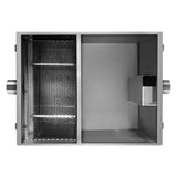 Fettabscheider aus Edelstahl mit zwei Kammern, perforiertem Einsatz und seitlichem Auslass, ideal für Gastronomiebetriebe, 35L Kapazität