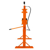 Hydraulische Werkstattpresse in leuchtendem Orange mit Manometer, stabiler Basis und Hebelarm für präzises Arbeiten, ideal für Werkstätten und Reparaturen