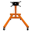 Robuster T-Mech Motorständer in leuchtendem Orange, mit stabiler Basis, verstellbaren Armen und Rollen für einfache Mobilität und Nutzung