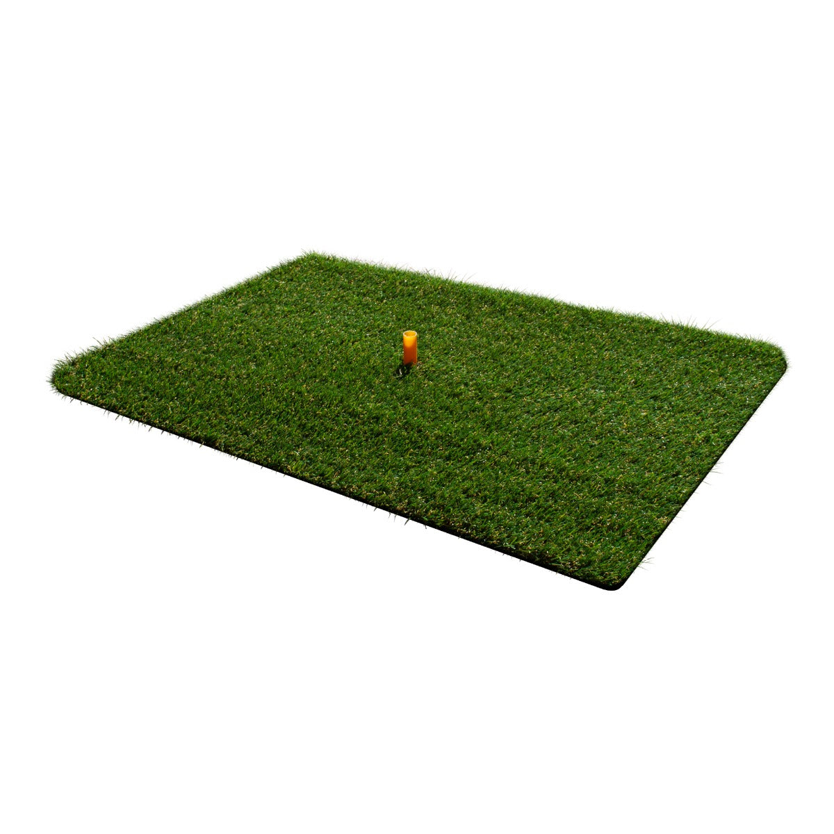 Grünes Golfnetz Übungskäfig auf einem Rasen mit einem orangefarbenen Ziel, ideal für das Golftraining im Freien oder im Garten