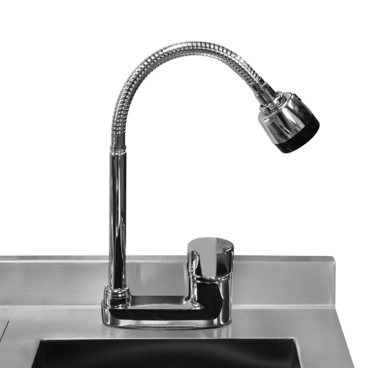 Elegante Duo-Barstation mit glänzendem, verchromtem Wasserhahn und flexibler Auslaufdüse für präzise Wasserführung und modernes Design