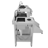 Kompakte Duo-Barstation aus Edelstahl mit zwei Spülen, modernen Wasserhähnen und einer Kochplatte, ideal für effiziente Küchenorganisation