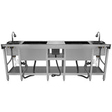 Kompakte Duo-Barstation aus Edelstahl mit zwei Waschbecken, flexiblen Wasserhähnen und stabiler Unterkonstruktion für Gastronomiebedarf