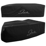 Schwarze Schutzhülle für Rattan-Eckset, wasserabweisend, mit elegantem Logo, ideal zum Schutz vor Witterungseinflüssen und Staub