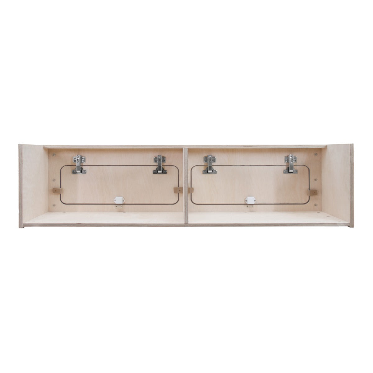 Hängeschrank für Wohnwagen in hellem Holz, 120cm x 30cm x 30cm, mit zwei Fächern und stabilen Metallbeschlägen für einfache Montage