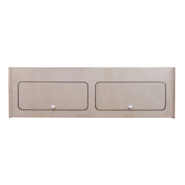 Hängeschrank für Wohnwagen in hellem Holz, 100cm x 30cm x 30cm, mit zwei schlichten Schubladen und runden, weißen Knöpfen für einfachen Zugriff