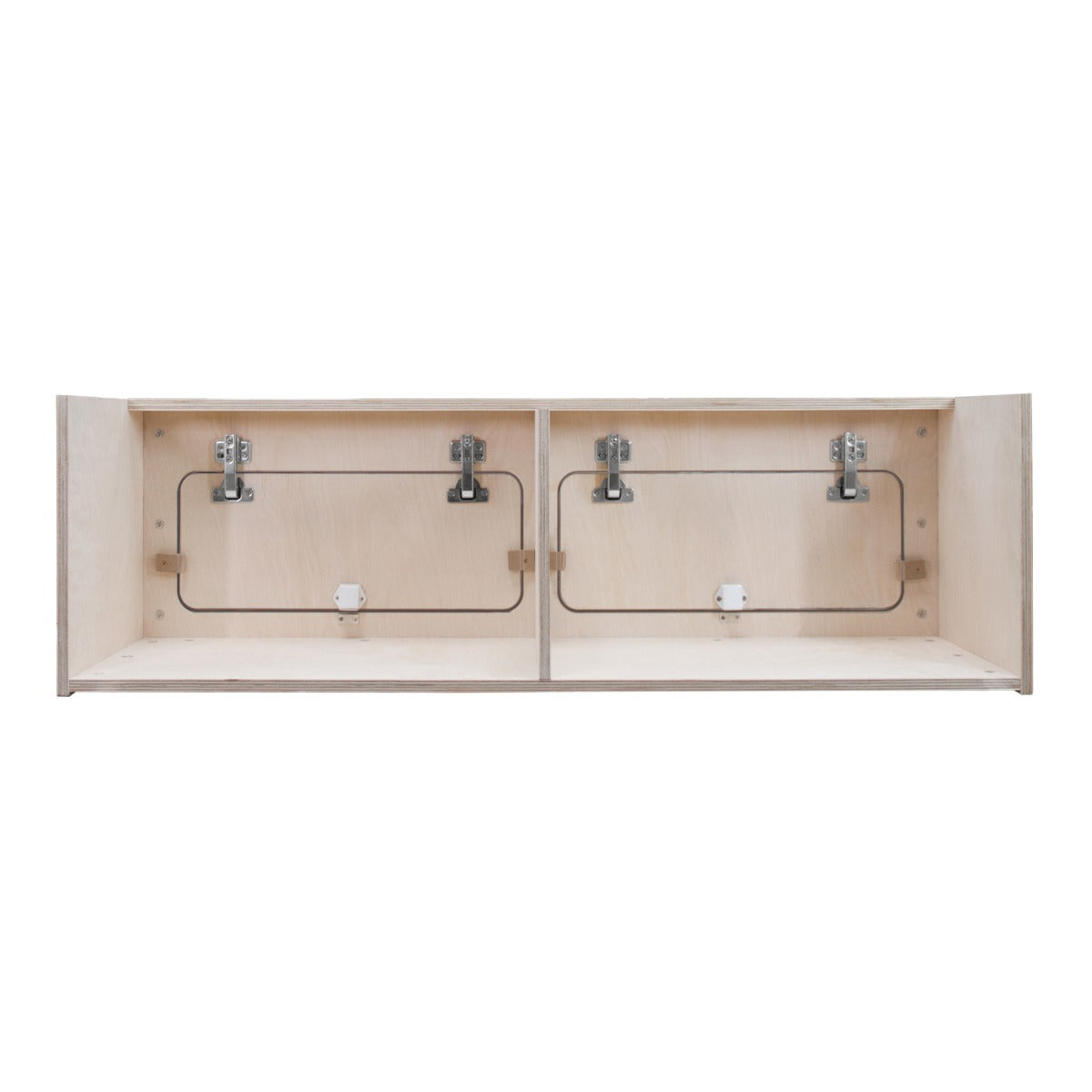 Hängeschrank für Wohnwagen aus hellem Holz, 100cm x 30cm x 30cm, mit zwei Fächern und stabilen Metallbeschlägen für sicheren Halt