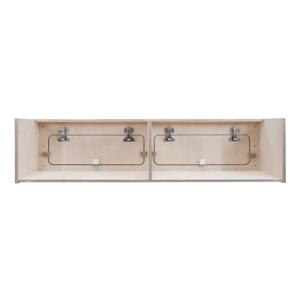 Hängeschrank für Wohnwagen in hellem Holz, 100cm x 25cm x 25cm, mit zwei Fächern und stabilen Metallbeschlägen für einfache Montage