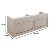 Hängeschrank für Wohnwagen in hellem Holz, 80 cm breit, 25 cm hoch und 25 cm tief, mit zwei Schubladen und eleganten Griffen
