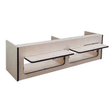 Hängeschrank für Wohnwagen in hellem Holz mit schwarzem Rand, zwei ausziehbaren Regalen, ideal für platzsparende Aufbewahrung und Organisation