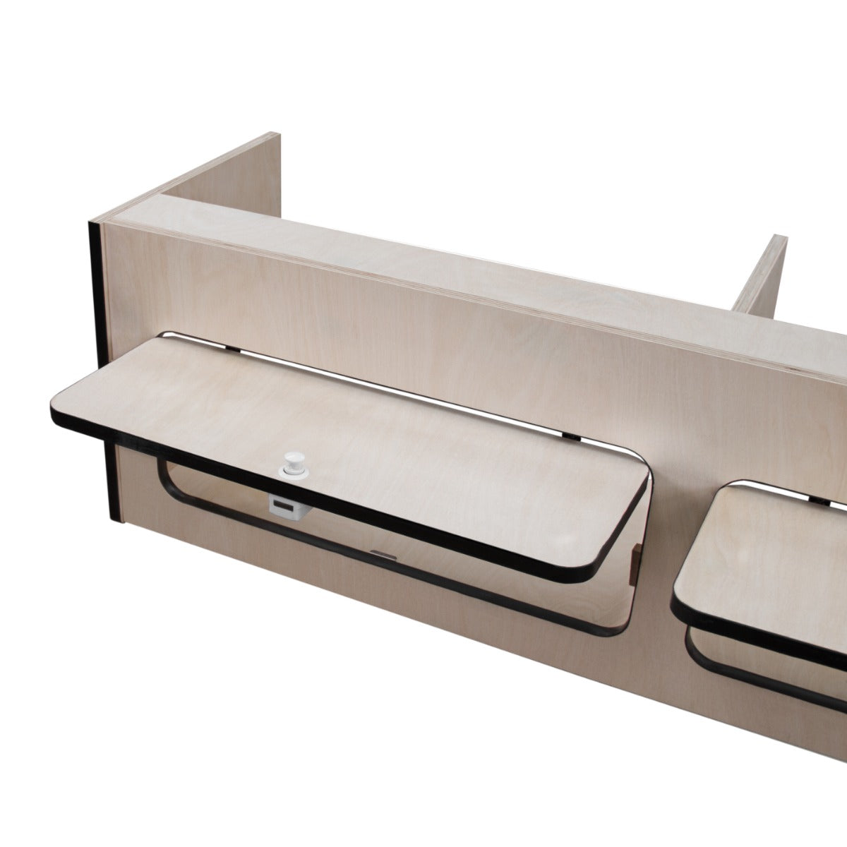 Hängeschrank für Wohnwagen in hellem Holz mit schwarzem Rand, 120 cm lang, 35 cm hoch und 35 cm tief, ideal für platzsparende Aufbewahrung