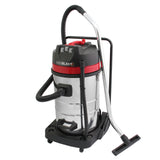 Maxblast 80 L Industriestaubsauger mit glänzendem Edelstahlgehäuse, schwarzem und rotem Design, flexibler Schlauch und vier Aufsätzen für vielseitige Anwendungen