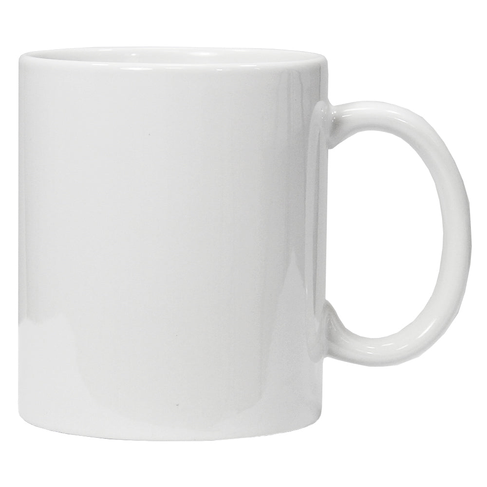 Weißer Keramikbecher mit glänzender Oberfläche, ideal für Sublimationsdruck, perfekt für personalisierte Designs und Geschenke