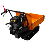Kompakter Mini Dumper Raupentransporter in leuchtendem Orange mit robustem Motor, Kettenantrieb und stabiler Ladefläche für vielseitige Anwendungen