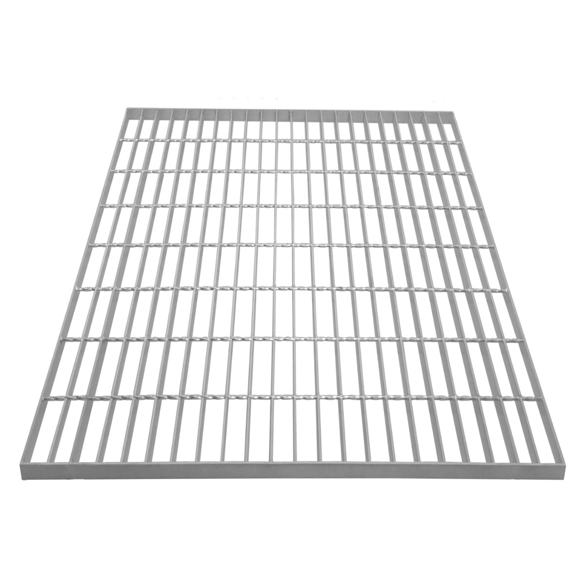 Verzinkter Gitterrost in quadratischer Form, 800mm x 800mm, mit gleichmäßigen, robusten Streben und silberner, glänzender Oberfläche für hohe Stabilität