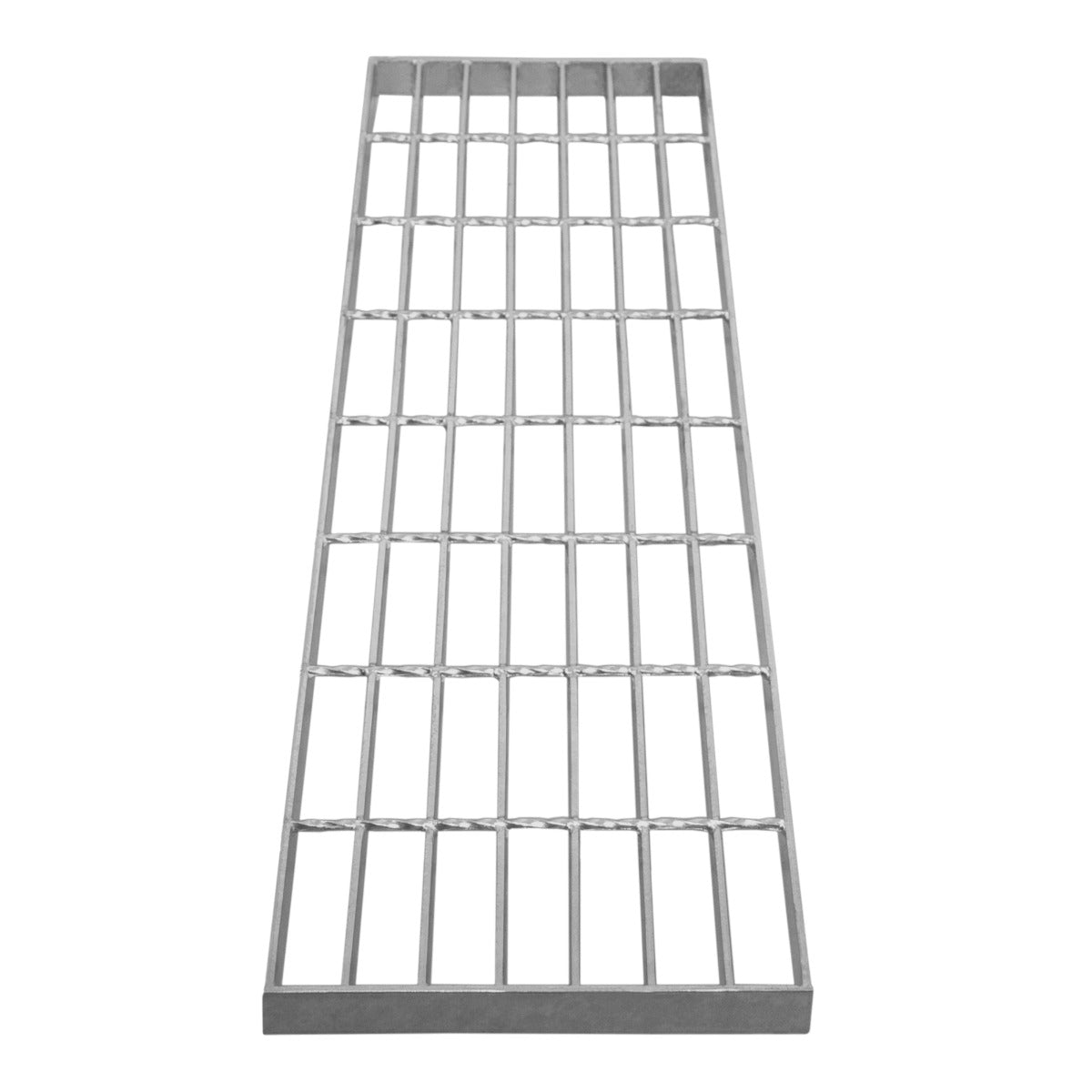 Verzinkter Gitterrost in rechteckiger Form, 800mm x 240mm, mit gleichmäßigen, stabilen Streben und silberner, glänzender Oberfläche