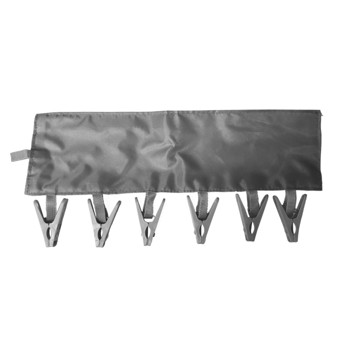Beheizter Wäscheständer in elegantem Grau mit fünf stabilen Klammern, ideal zum schnellen Trocknen von Kleidung in Innenräumen
