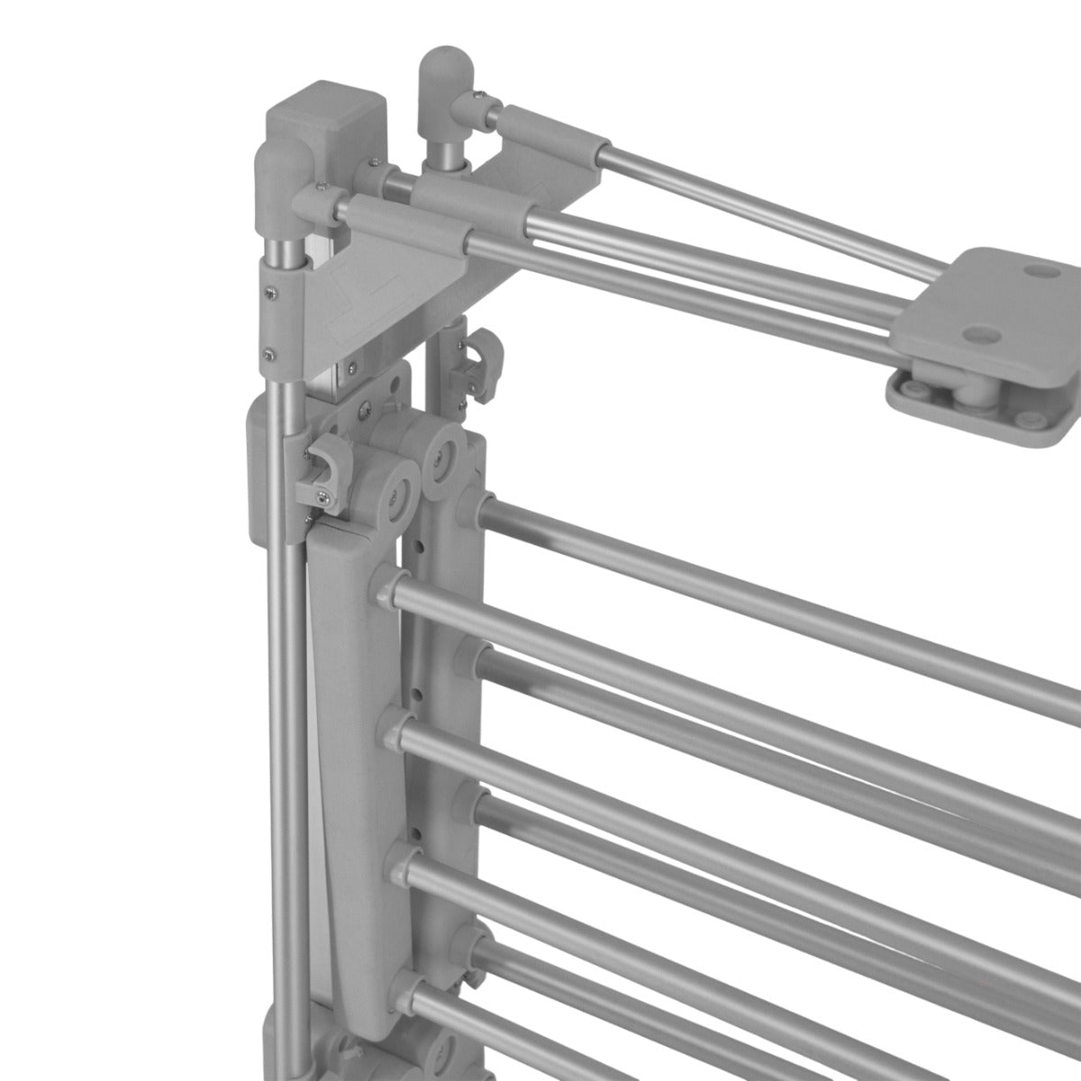 Elektrischer beheizter Wäscheständer in modernem, grauem Design mit stabilen Aluminiumrohren und praktischen, verstellbaren Halterungen für effizientes Trocknen